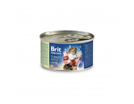 Консерва Brit Premium by Nature Cat, для кошек, индейка с ягненком, 200 г
