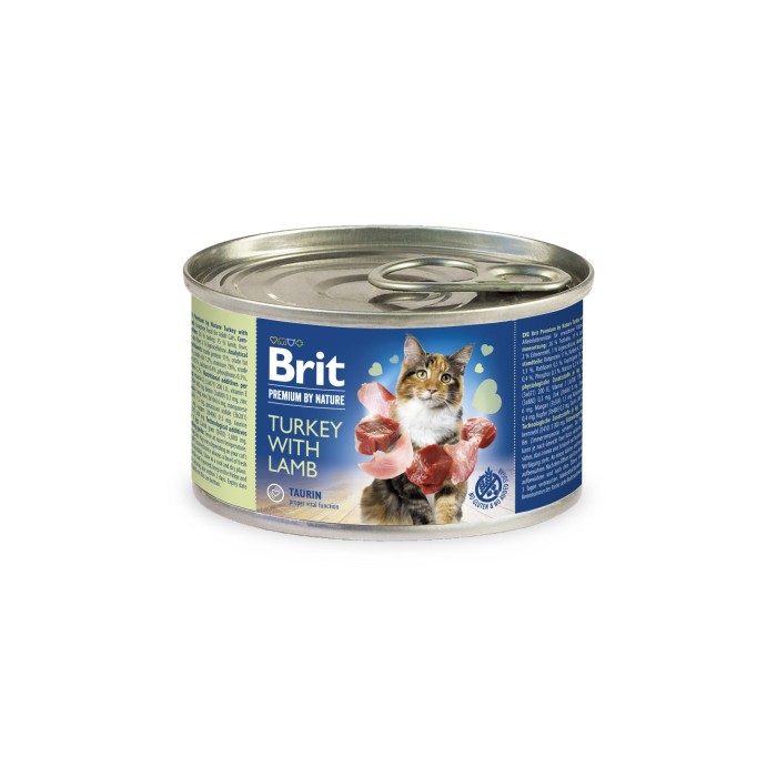 Консерва Brit Premium by Nature Cat, для кошек, индейка с ягненком, 200 г