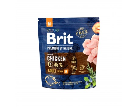 Сухой корм для взрослых собак средних пород Brit Premium Dog Adult M с курицей, 1 кг