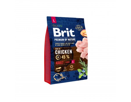 Сухой корм для взрослых собак крупных пород Brit Premium Dog Adult L с курицей, 3 кг