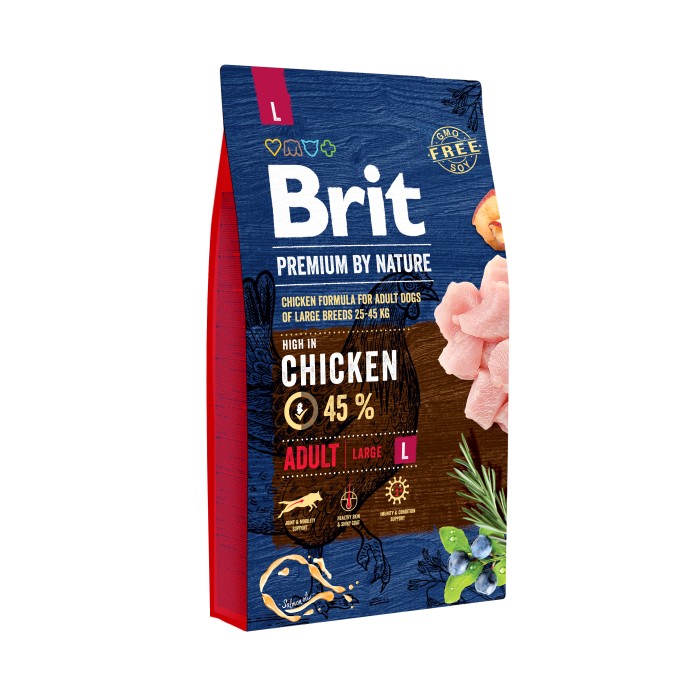 Сухой корм для взрослых собак крупных пород Brit Premium Dog Adult L с курицей, 8 кг