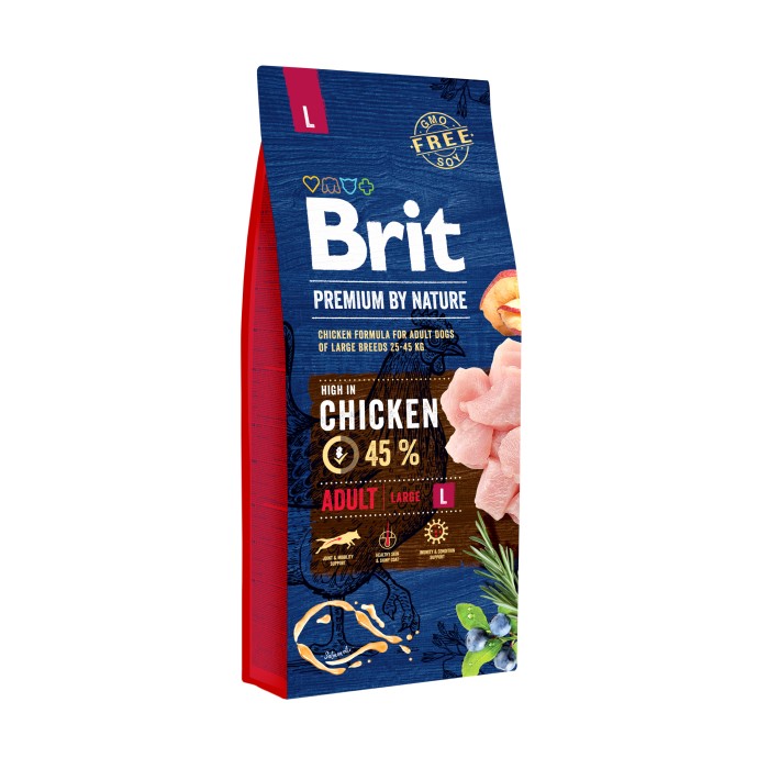 Сухой корм для взрослых собак крупных пород Brit Premium Dog Adult L с курицей, 15 кг