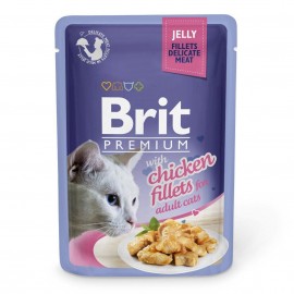Вологий корм Brit Premium Cat pouch Шматочки курячого філе в желе 85г..
