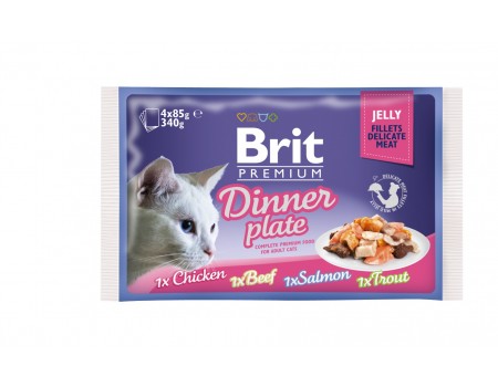 Вологий корм Brit Premium Набір паучів для кішок Dinner Plate Jelly Шматочки в желе 4x85 г