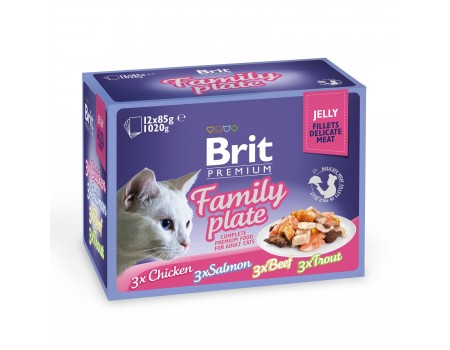 Вологий корм Brit Premium Набір павучів для котів Family Plate Jelly Шматочки в желе 12x85 г