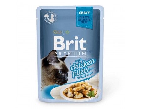 Вологий корм Brit Premium Cat pouch Шматочки курячого філе в соусі 85г