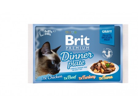 Вологий корм Brit Premium Набір паучів для кішок Dinner Plate Gravy Шматочки в соусі 4x85 г
