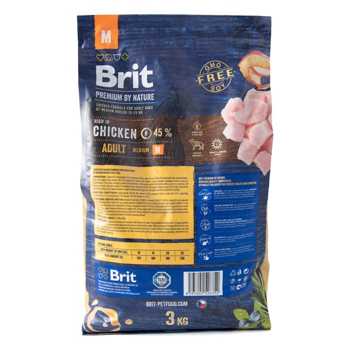 Сухий корм для дорослих собак середніх порід Brit Premium Dog Adult M з куркою, 3 кг