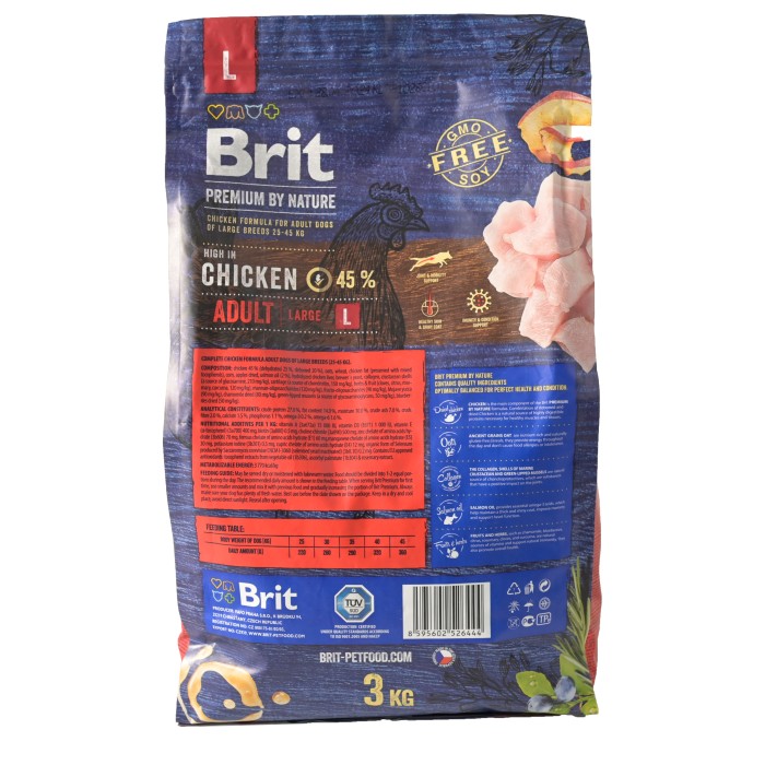 Сухий корм для дорослих собак великих порід Brit Premium Dog Adult L з куркою, 3 кг