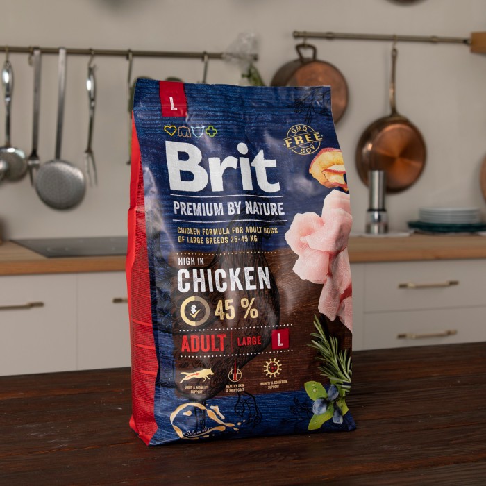 Сухий корм для дорослих собак великих порід Brit Premium Dog Adult L з куркою, 3 кг