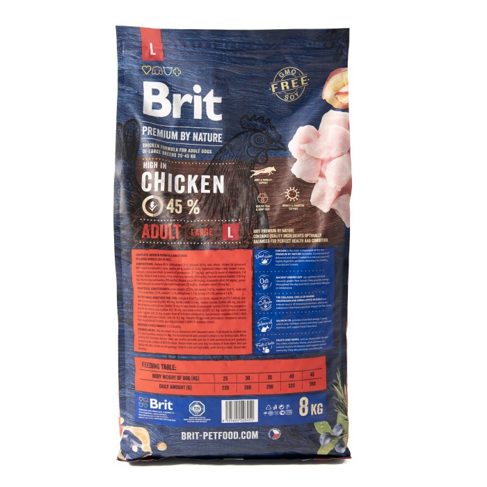 Сухой корм для взрослых собак крупных пород Brit Premium Dog Adult L с курицей, 8 кг