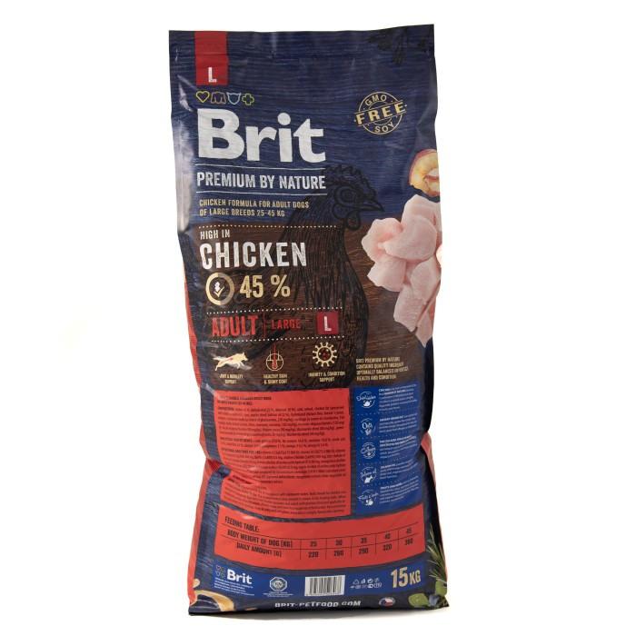 Сухой корм для взрослых собак крупных пород Brit Premium Dog Adult L с курицей, 15 кг