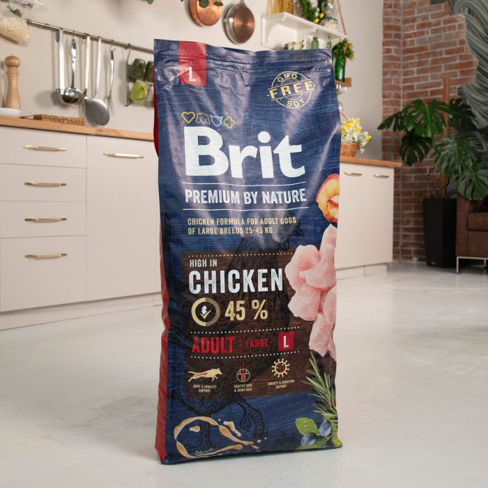 Сухой корм для взрослых собак крупных пород Brit Premium Dog Adult L с курицей, 15 кг