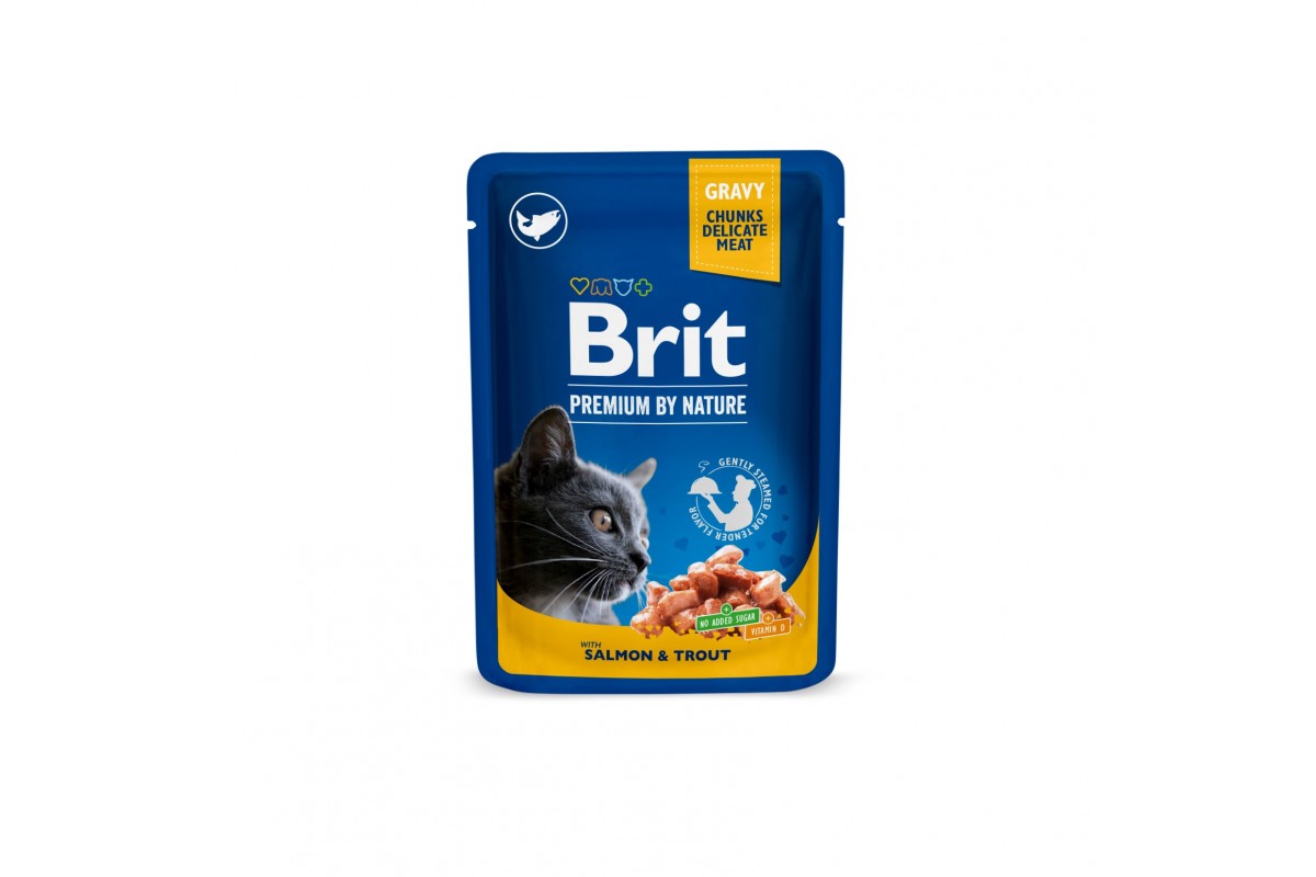 Влажный корм Brit Premium Cat pouch Лосось и форель для взрослых