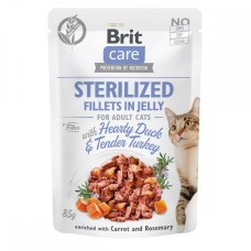 Влажный корм Brit Care Cat pouch, для стерилизованных кошек, филе утки и индейки в желе, 85 г