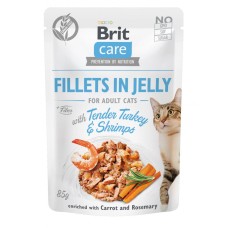 Влажный корм Brit Care Cat pouch, для кошек, филе индейки с креветками в желе, 85 г