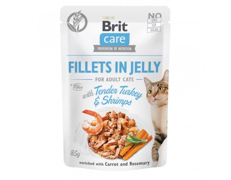 Влажный корм Brit Care Cat pouch, для кошек, филе индейки с креветками в желе, 85 г