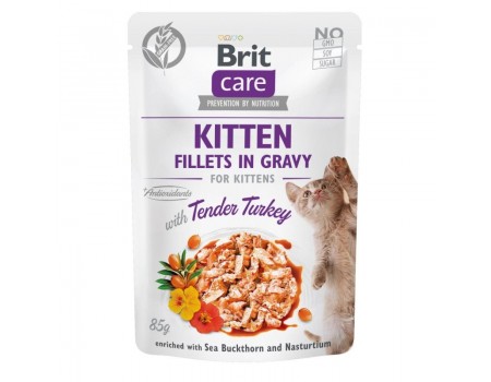 Суперпремиальный влажный корм для котят BRIT Care Cat pouch нежная индейка 85г