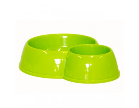 Moderna МОДЕРНА ЭКО двойная миска для кошек, пластик 170-450 мл, d-8-12 см , ярко-зеленый.