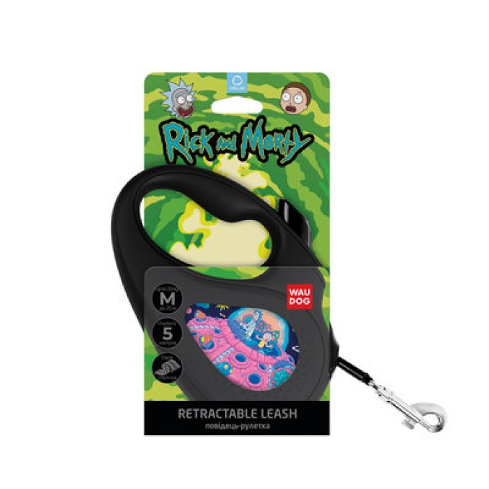 Повідець-рулетка для собак WAUDOG R-leash  "Рік та Морті 1" M до 25кг 5м світловідбивна стрічка чорн