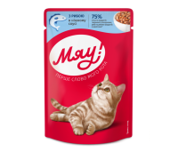 Вологий корм Мяу!, для дорослих котів, з рибою в ніжному соусі, 85 г..