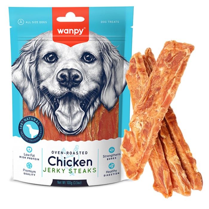 Wanpy Chicken Jerky Steaks ВАНПИ ФИЛЕ КУРИНОЕ ВЯЛЕНОЕ ПОЛОСКИ лакомство для собак, 0,1 кг*