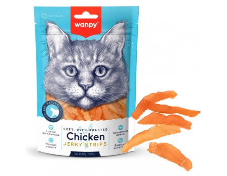 Wanpy Soft Chicken Jerky Strips ВАНПІ ФІЛЕ КУРКИ В’ЯЛЕНЕ СМУЖКИ ласощі для котів, 0.08кг