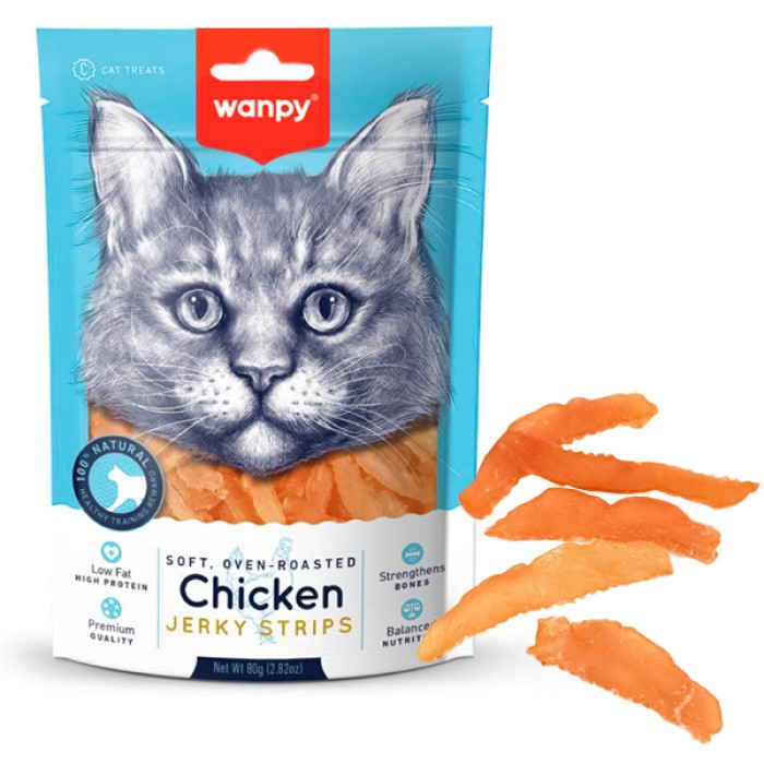 Wanpy Soft Chicken Jerky Strips ВАНПИ ФИЛЕ КУРКИ ВЯЛЕНОЕ ПОЛОСКИ лакомство для кошек, 0.08 кг