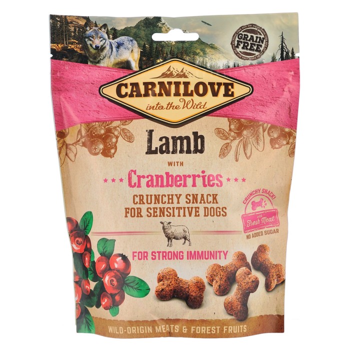 Ласощі Carnilove Crunchy Snack Lamb with Cranberries, для собак, для міцного імунітету, з ягнятиною та журавлиною, 200 г
