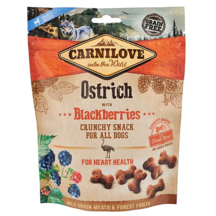 Лакомство Carnilove Crunchy Snack Ostrich with Blackberries, для собак, для здоровья сердца, со страусом и ежевикой, 200 г