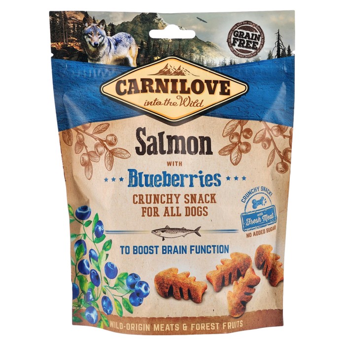Лакомство Carnilove Crunchy Snack Salmon with Blueberries, для собак, улучшение работы мозга, с лососем и черникой, 200 г