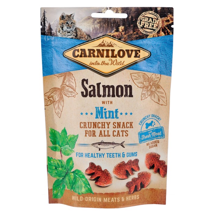 Лакомство Carnilove Crunchy Snack Salmon with Mint для кошек, здоровье зубов и десен, с лососем и мятой, 50 г