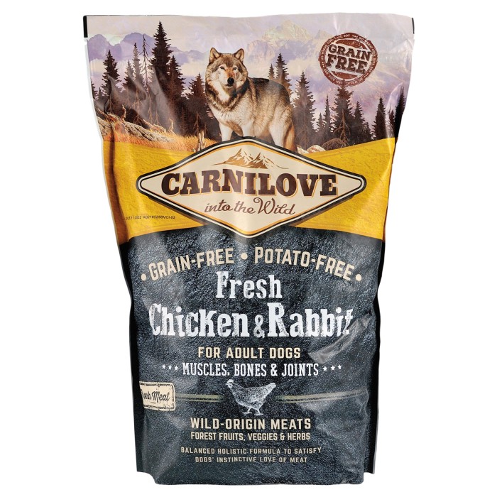 Сухой корм Carnilove Fresh Chicken and Rabbit, для взрослых собак всех пород, с курицей и кроликом, 1,5 кг
