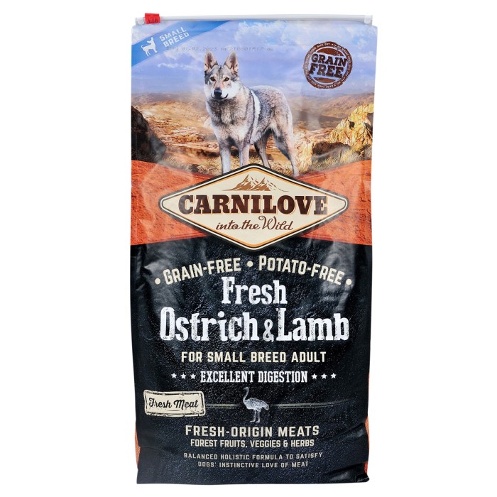 Сухой корм Carnilove Fresh Ostrich and Lamb, для взрослых собак мелких пород, со страусом и ягнятиной, 6 кг