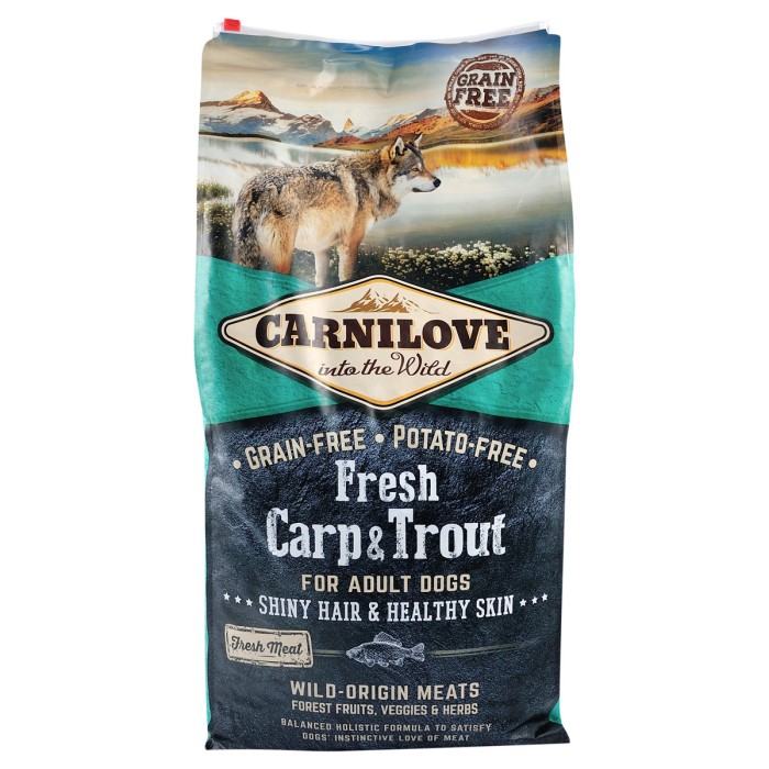 Сухой корм Carnilove Fresh Carp and Trout, для взрослых собак всех пород, с карпом и форелью, 12 кг