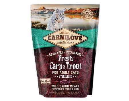 Carnilove FRESH CARP & TROUT STERILISED беззерновой корм для стерилизованных кошек и котов КАРП и ФОРЕЛЬ 0,4 кг
