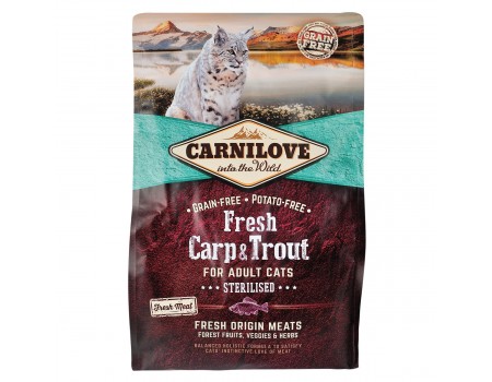 Carnilove FRESH CARP & TROUT STERILISED беззерновой корм для стерилизованных кошек и котов КАРП и ФОРЕЛЬ 2 кг