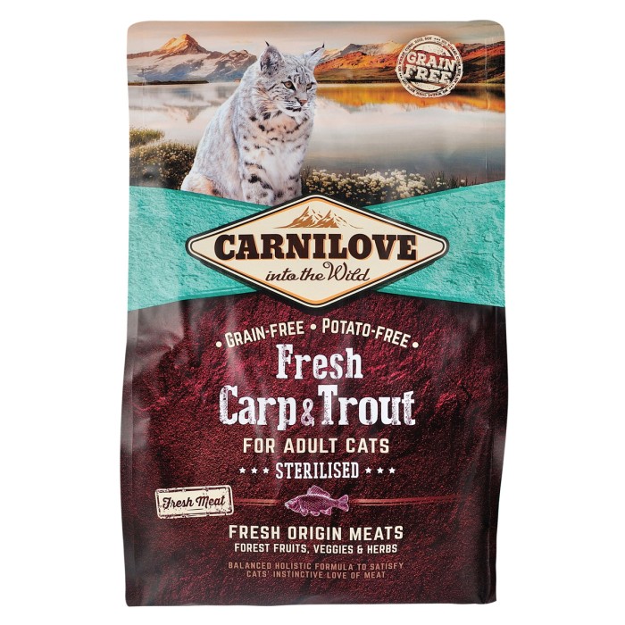 Корм сухой Carnilove Fresh Carp & Trout Sterilise, для стерилизованных взрослых кошек, с карпом и форелью, 2 кг