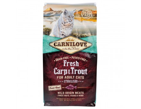 Carnilove FRESH CARP & TROUT STERILISED беззерновой корм для стерилизованных кошек и котов КАРП и ФОРЕЛЬ 6 кг