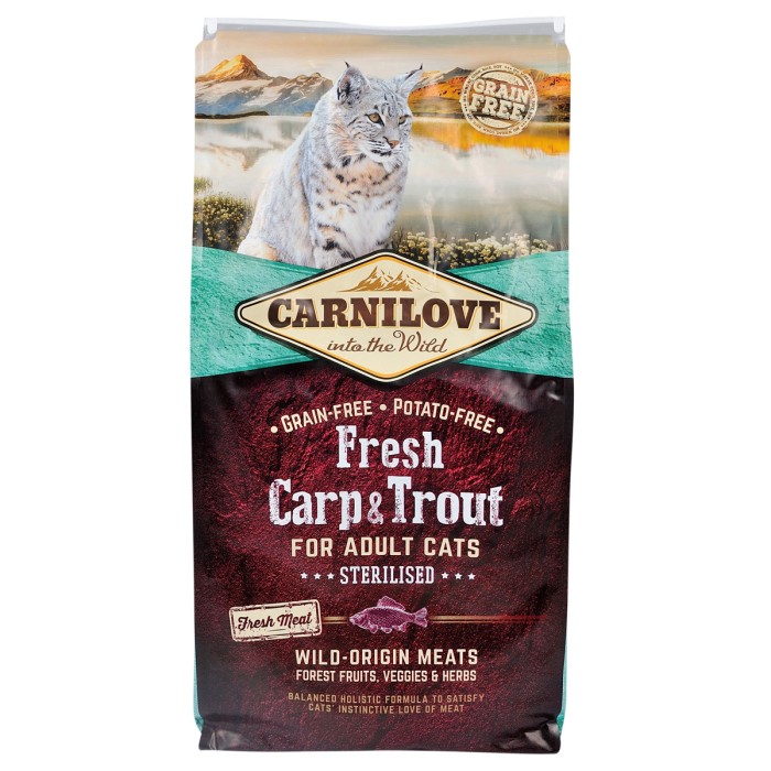 Корм сухий Carnilove Fresh Carp & Trout Sterilise, для стерилізованих дорослих котів, з карпом та фореллю, 6 кг