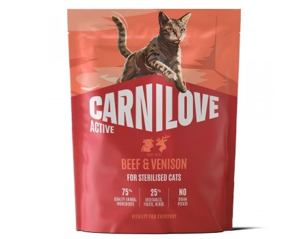 Корм сухий Carnilove Active Beef & Venison Sterilised для стерилізованих котів яловичина та оленина 400 г