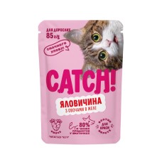 Вологий корм CATCH! для дорослих котів, з яловичиною та овочами в желе, 85 г