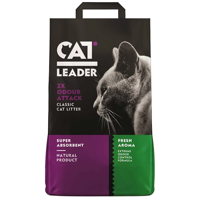 Кэт Лидер (CAT LEADER) Classic 2xOdour Attack Fresh КЭТ ЛИДЕР КЛАССИК ДВОЙНАЯ СВЕЖЕСТЬ супер впитывающий наполнитель в кошачий туалет, 5 кг.