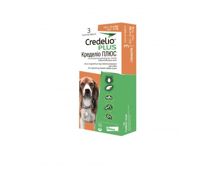 Credelio Plus  протипаразитарні жувальні таблетки Кределіо Плюс від бліх, кліщів та гельмінтів для собак від 5,5кг  до 11кг упаковка (3шт)
