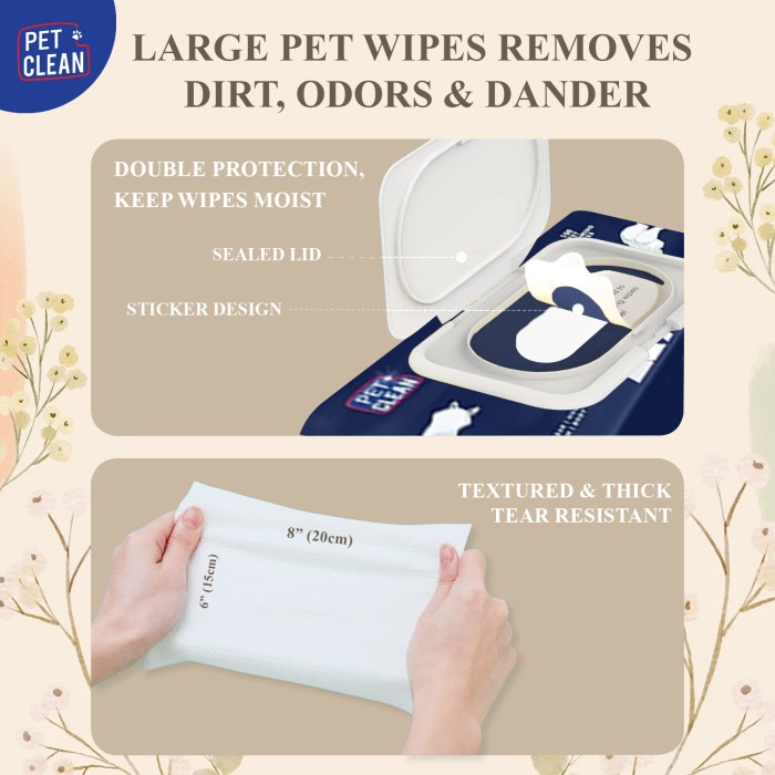 Серветки вологі Pet Clean PET GROOMING POUCH зволожуючі з легким ароматом квітучої японської вишні  100шт