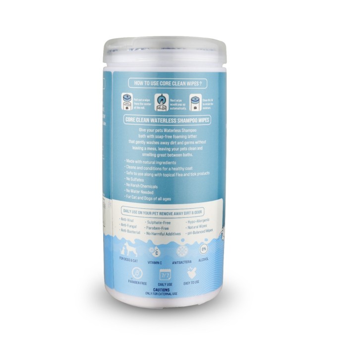 Серветки вологі Pet Clean PET WATERLESS SHAMPOO WIPES швидке очищення складок з медово-вівсяним ароматом 50 шт.