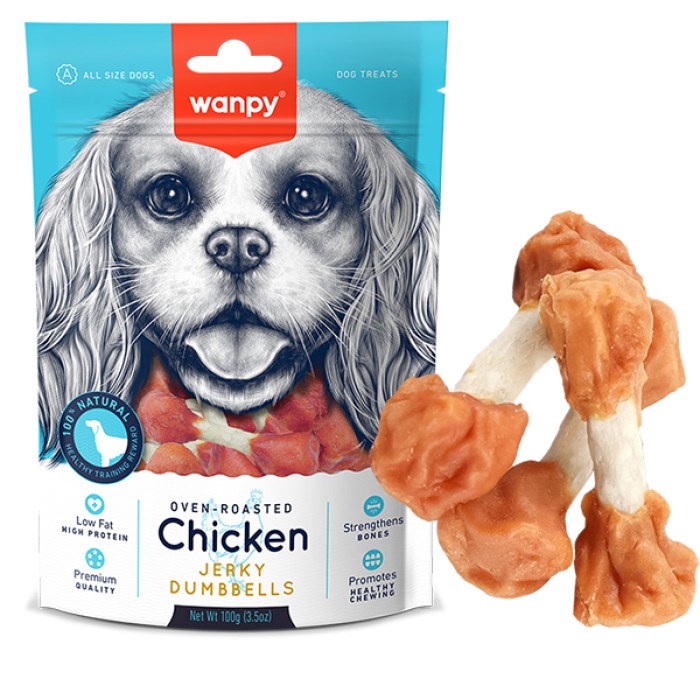 Wanpy Chicken Jerky & Rice Dumbells ВАНПІ КІСТКА-ГАНТЕЛЬ З В'ЯЛЕНОЮ КУРИЦЮ ласощі для собак, 0.1 кг