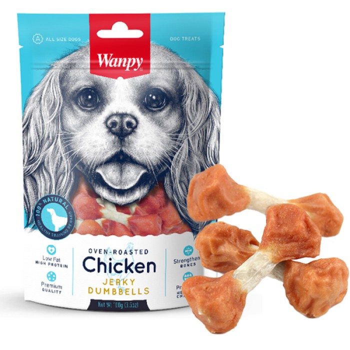 Wanpy Chicken Jerky & Rice Dumbells ВАНПІ КІСТКА-ГАНТЕЛЬ З В'ЯЛЕНОЮ КУРИЦЮ ласощі для собак, 0.1 кг