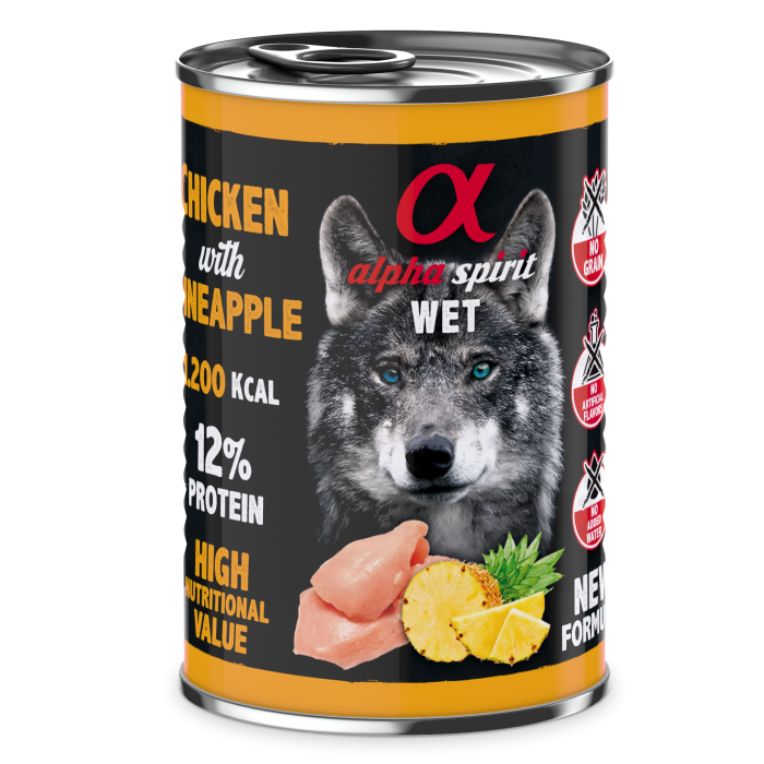 Повнораціонний вологий корм Alpha Spirit Chicken with Paineapple, для дорослих собак, курка та ананаси, 400 г