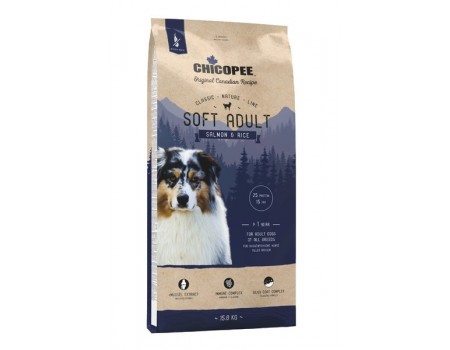 Chicopee CNL Soft Adult Salmon and Rice - полувлажный корм Чикопи Классик для собак всех пород, 15 кг